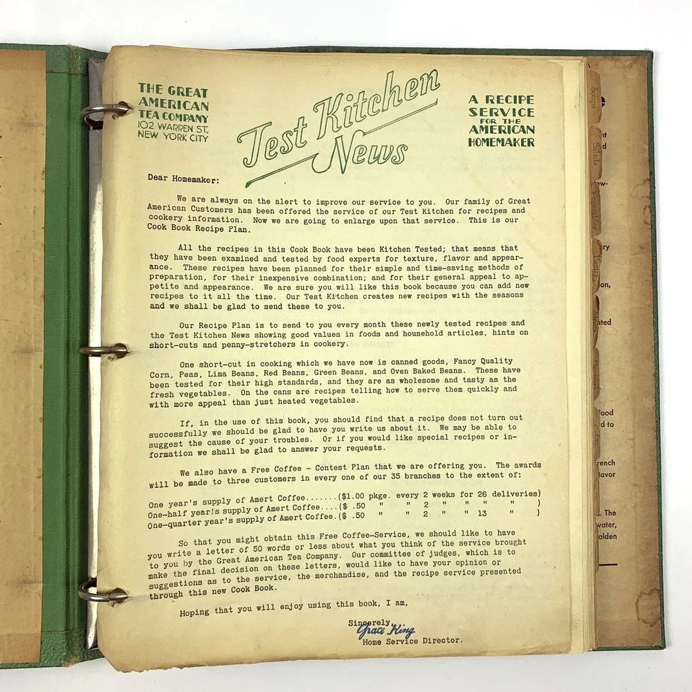 The Great American Tea‎ Co Recipe Binder w/ Recipes Test Kitchen News READ/SEE